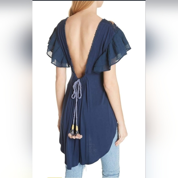 Free People Fiesta Nueva Floral Embroidered Navy Blue Tunic Top Retail $128.00 - Picture 14 of 17